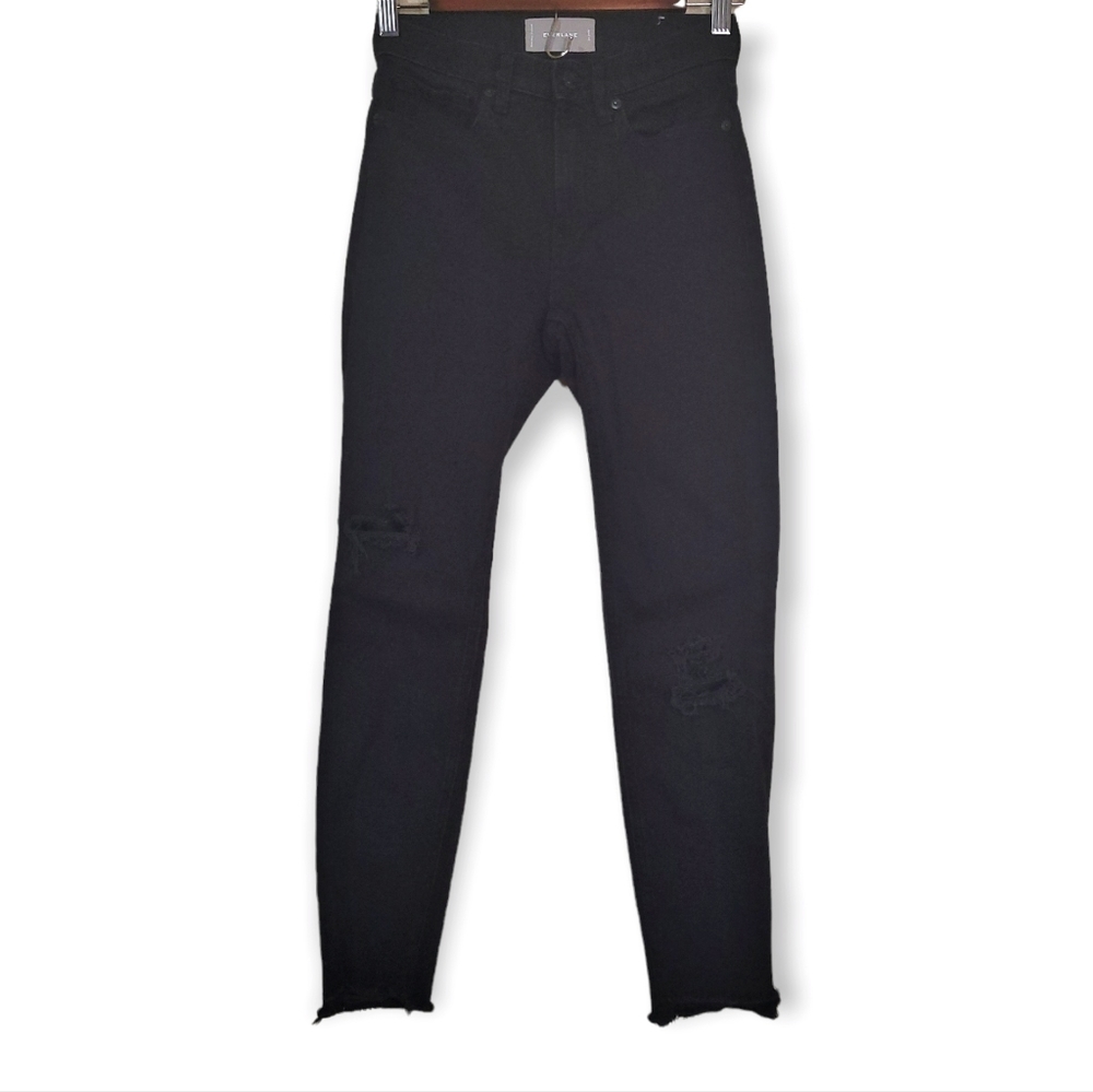 Everlane Black Disressed Raw Hem Ankle Skinny Jeans